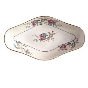 J-B Limoges France Oval Porcelain Floral & Bird Design Pickle Relish Dish